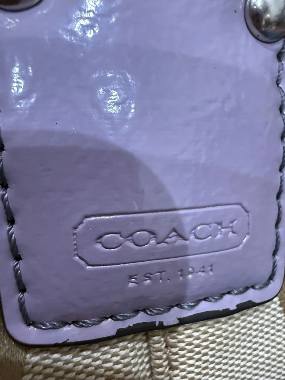 Coach Beige Signature Shoulder Bag with Lavender Trim
